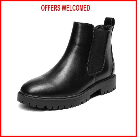 Shoes - Women's Slip-On Chelsea Boots Low Heel Ankle Booties Synthetic Leather